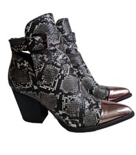 Cowboy Stiefeletten Mit Silbernen Spitzen In Schlangenhaut Look