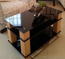 Saskia / TV Tisch Phonotisch Fernsehertisch Schwarzglas Kernbuche geölt