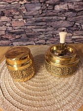 Erhard & Söhne Messing Smoking Set – Zigarettenspender & Aschenbecher – 60/70er