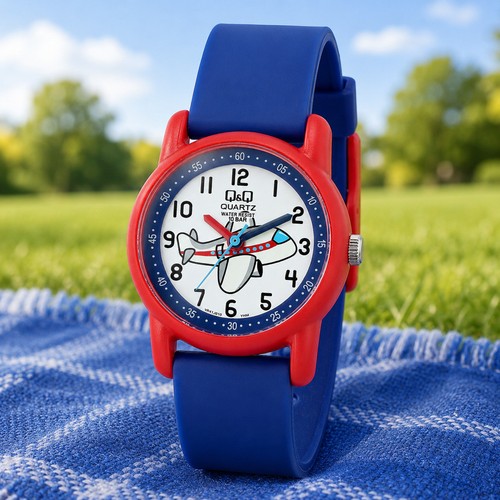 Kinderuhr flugzeug blau - q&q,