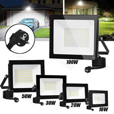LED Fluter Außen strahler Scheinwerfer Baustrahler Stecker 10-100W Baustrahler