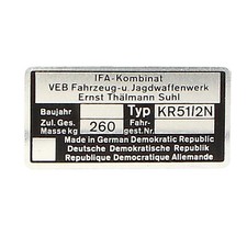 Typenschild Blanko für Simson KR51/2N | Originalgetreues Ersatzteil
