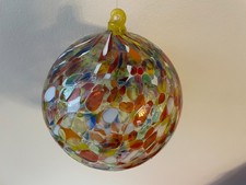 Glaskugel zum Hängen, mundgeblasen, Fenster Dekoration, Ø 16cm, orange, gelb, bl