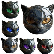 Schwarze Katze Figur Harz Katzenkopf Heilstein Marmoroptik Dekoration Ornament