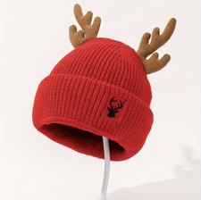 Coole Mütze 2 in 1 Strickmütze Sturmmaske Weihnachten Rentier Geweih Elch ROT 