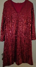 Party Pailetten Kleid rot knielang Gr.44 festlich