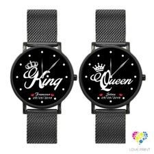 Personalisierbare Paararmbanduhren "KING & QUEEN LOVE" mit Namen und Datum