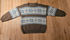 Warmer, selbstgestrickter Norweger- Island- Pullover Gr. M in braun-weiß-blau