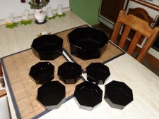 8 tlg. Set  Dessert Salat Schüsseln 8eck  schwarz  Top Zustand 80iger Jahre