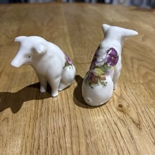 Vintage Porzellan Porzellan Stiefmütterchen Blume Floral Schweine Ornamen Paar