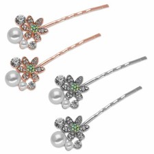 1 Paar Haarklemmen mit Strassblume Perle Haarclip silber rosegold Braut Glitzer