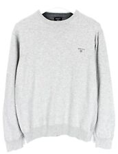 Gant Pullover Herren Groß Gestrickter Rundhals Ellenbogen Flicken Mischung Grau