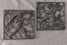 Lauchhammer: Wandrelief/Kunstguss Eisen, 2 St., vintage