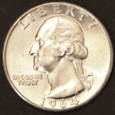 US Silver Quarter Dollar Washington Silber 1964 P - Bankfrisch, unzirkuliert