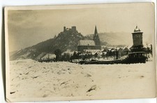 Foto AK Oberwesel, Eisgang, zugefrorener Rhein, Loreley, Schiff im Eis 1929