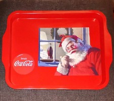 Coca-Cola Tablett Weihnachten Weihnachtsmann Serviertablett Metall Rot 38 x 29,5