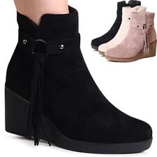 Damenschuhe Keilabsatz Stiefeletten Velours Keil Booties Ankle Boots Stiefel