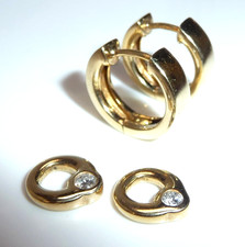 Ohrringe Creolen + Einhänger 585 Gelbgold 0.14ct. Diamanten 10,0 mm 6,2gr