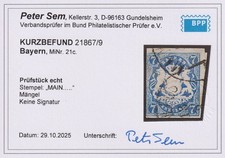 =Bayern Mi.Nr.21 c gest. (HKS Mainleus) Befund Sem BPP - 1000 M€ - selten!=