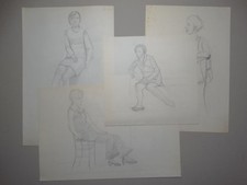 Weibliche Körperstudien - sitzend Frauen - 4 Bleistiftzeichnungen - 1955