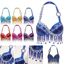 Damen Oberteil Verstellbare Träger BH Plastikperlen Bauchtanz Funkelnd Kostüm