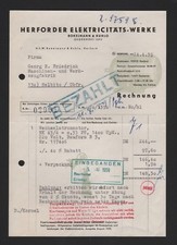 HERFORD, Rechnung 1959, Herforder Elektricitäts-Werke Bokelmann & Kuhlo