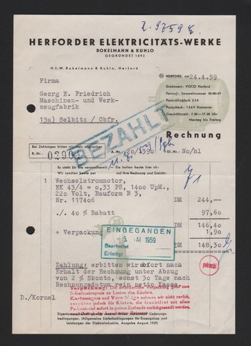 Herford rechnung 1959 - rechnung,