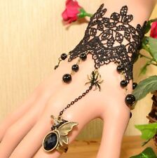 Sklaven Armband Gothic m Ring Spinne Schmetterling Barock Spitze Trachtenschmuck