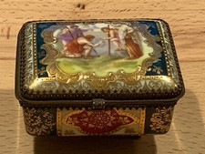 Alte edle Schmuck Dose hand-bemalt-gefertigt sehr feine Messingmontur