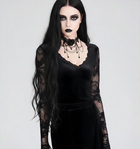 Edle goth bluse schwarz samt - edle,