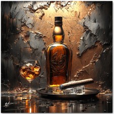 Leinwand Bild Whiskey Zigarre Bar Club Wanddeko Wandbilder XXL Wohnzimmer 5837A