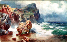 DR  Kunstkarte "Meeresbrandung" als Feldpost LÜBBEN - SMS GOEBEN; 13-4-16