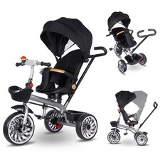 Dreirad Kinderdreirad Laufrad Schubstange Dach Drehbarer Sitz Baby Kinderwagen