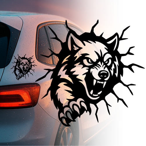 Auto aufkleber wolf aus loch - aus,