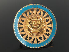 mystischer Maya - Inka - Azteken Anhänger / Brosche türkis Emaille - Gold 750