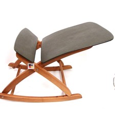 Fussschaukel Holz braun Leder grün Fußwippe 68cm Beinschaukel 3 Stufen Fußstütze