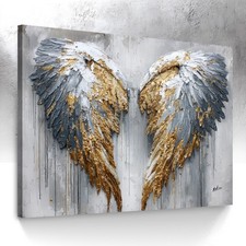 Leinwand Bild Engelsflügel Weiß Gold Wanddeko Kunst Gemälde Wandbilder  8624A