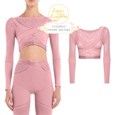 SPORTY LOGO NET TOP LONG SLEEVES by Wolford S dark pink rosa Langarm Netz Yoga