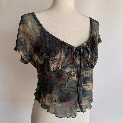 Y2k 90s brown floral mesh - 90s,