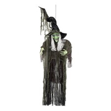 Hängedekoration Gemeine Hexe 190 cm Halloween Figur mit Hut und grünem Gesicht