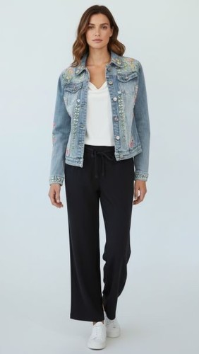 Damen jeansjacke mit stickerei - mit,