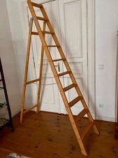 Haushaltsleiter aus Holz, 10 breite Stufen, Handwerksarbeit, einseitig begehbar