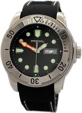 PREDIAL 50BAR Taucher Herrenuhr Quarz Stahl Lünette Uhrband Silikon schwarz