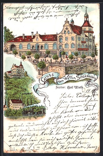 Lithographie wettin gasthaus - wettin,,