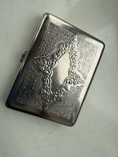 Vintage Zigarettenetui Metall Silber -- Ornament Gravur Retro Tabak Etui