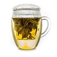 Creano Teeglas all in one, Große Teetasse mit Sieb und Deckel aus Glas,400ml