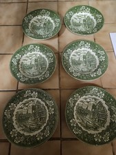 Royal Tudor Ware Coaching Taverns grün 6 Suppenteller Teller Porzellan Ø 23 cm