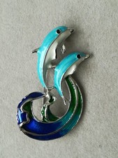 Delphine Auf Welle Brosche Silber Krafttier Delfin Delphin Delfine Wal Meer