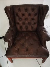 Ohrensessel und passende 50er Jahre Couch Leder in antik-braun 