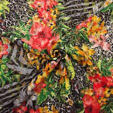 Spitze Stoff Kleiderstoff mit Blumen-, Tierfellmuster und Goldschimmer Meterware